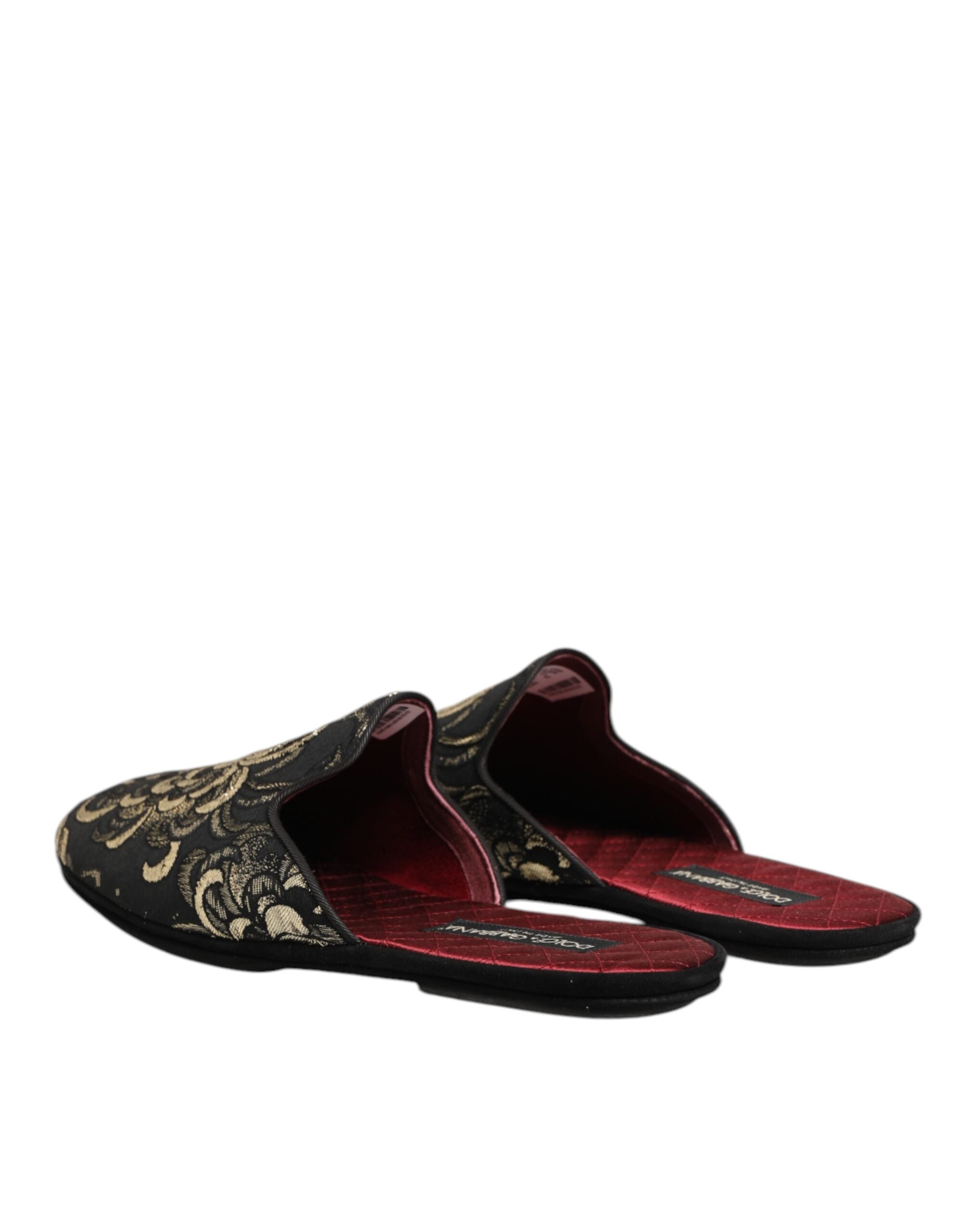 Dolce & Gabbana Dolce & Gabbana Black Floral Jacquard Slides Slippers Men's Shoes