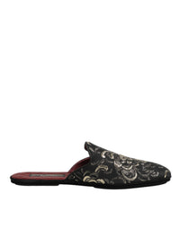 Dolce & Gabbana Dolce & Gabbana Black Floral Jacquard Slides Slippers Men's Shoes