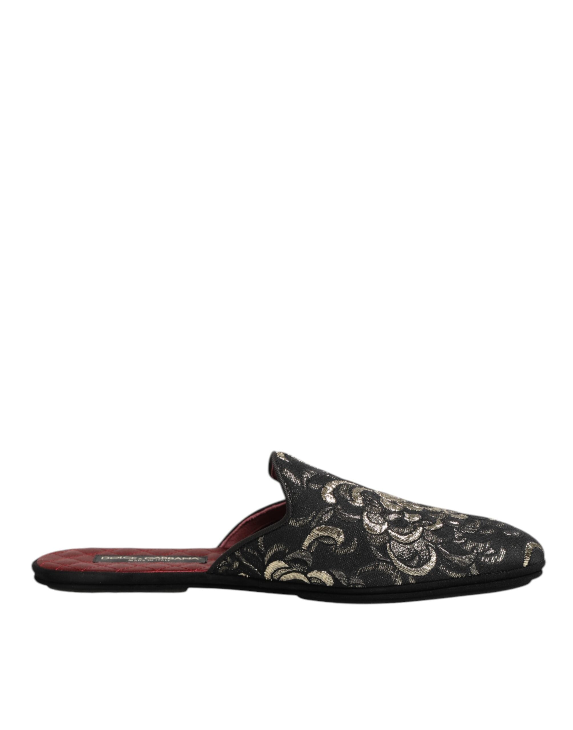 Dolce & Gabbana Dolce & Gabbana Black Floral Jacquard Slides Slippers Men's Shoes