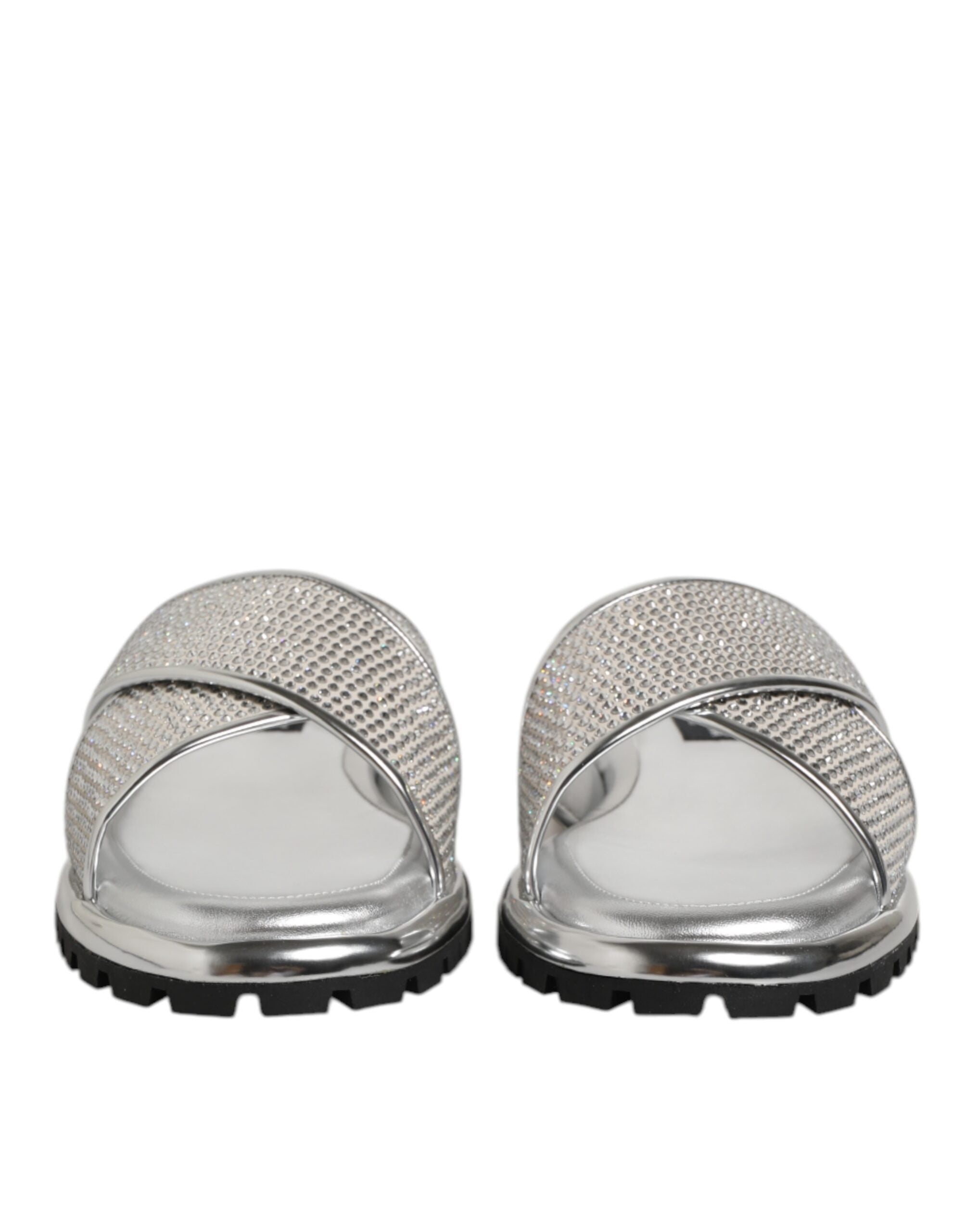 Dolce & Gabbana Dolce & Gabbana Silver Strass Slides Flats Slippers Men's Shoes