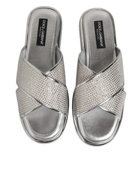 Dolce & Gabbana Dolce & Gabbana Silver Strass Slides Flats Slippers Men's Shoes