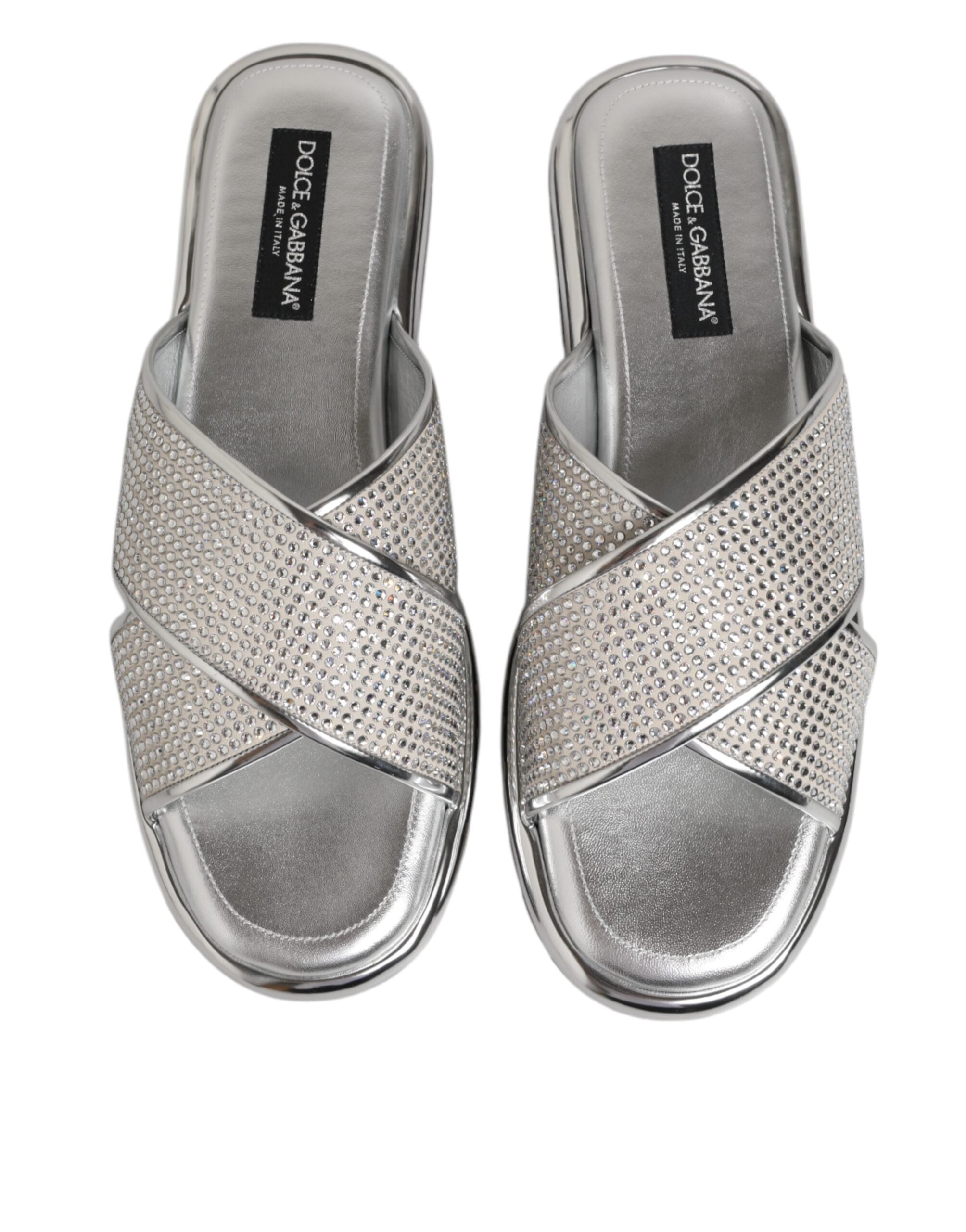 Dolce & Gabbana Dolce & Gabbana Silver Strass Slides Flats Slippers Men's Shoes