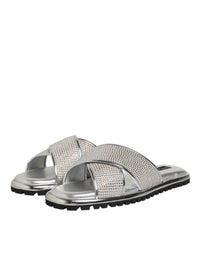 Dolce & Gabbana Dolce & Gabbana Silver Strass Slides Flats Slippers Men's Shoes