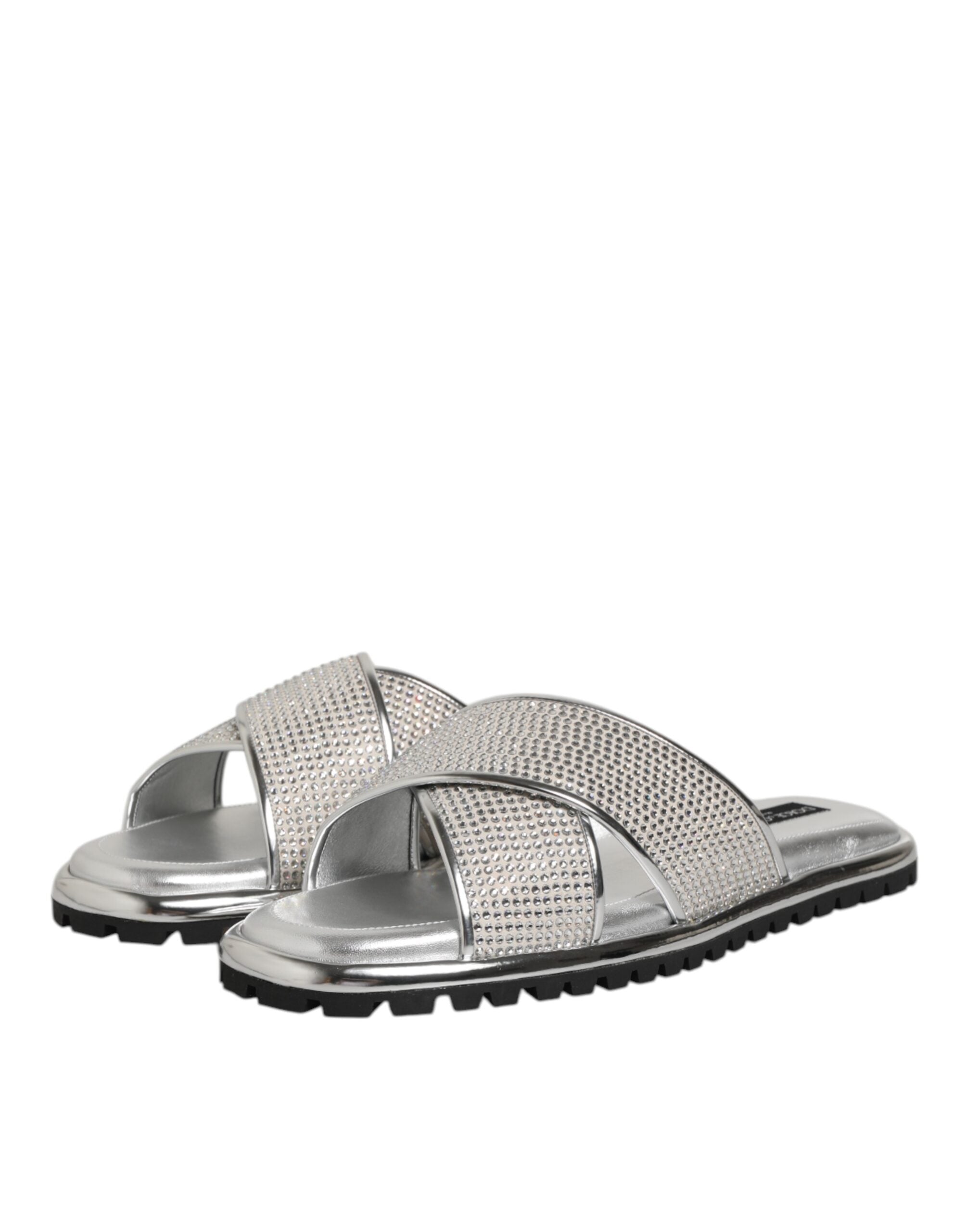 Dolce & Gabbana Dolce & Gabbana Silver Strass Slides Flats Slippers Men's Shoes
