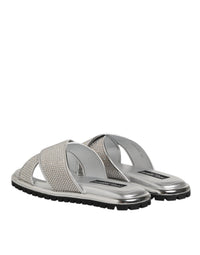 Dolce & Gabbana Dolce & Gabbana Silver Strass Slides Flats Slippers Men's Shoes