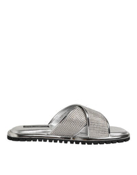 Dolce & Gabbana Dolce & Gabbana Silver Strass Slides Flats Slippers Men's Shoes