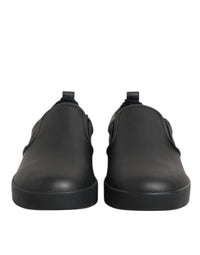 Dolce & Gabbana Black Leather Low Top Slip On Sneakers Men's Shoes