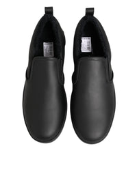 Dolce & Gabbana Black Leather Low Top Slip On Sneakers Men's Shoes