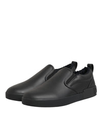Dolce & Gabbana Black Leather Low Top Slip On Sneakers Men's Shoes