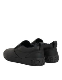 Dolce & Gabbana Black Leather Low Top Slip On Sneakers Men's Shoes