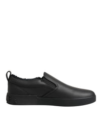 Dolce & Gabbana Black Leather Low Top Slip On Sneakers Men's Shoes