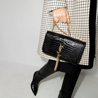 SAINT LAURENT Saint Laurent Kate Medium Tassel Crocodile Embossed Leather Bag Women