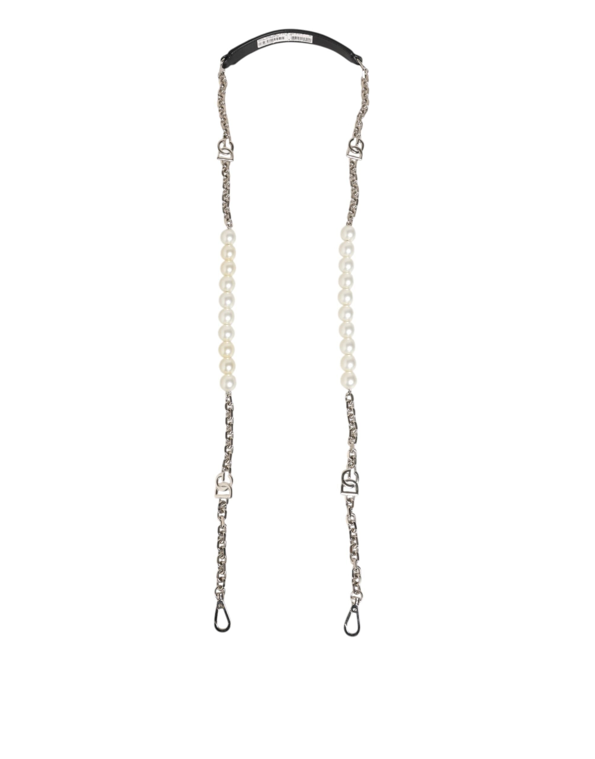 Dolce & Gabbana Dolce & Gabbana Black Leather Pearl Chain Bag Accessory Shoulder Women's Strap
