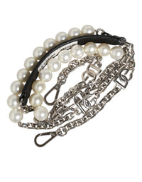 Dolce & Gabbana Dolce & Gabbana Black Leather Pearl Chain Bag Accessory Shoulder Women's Strap
