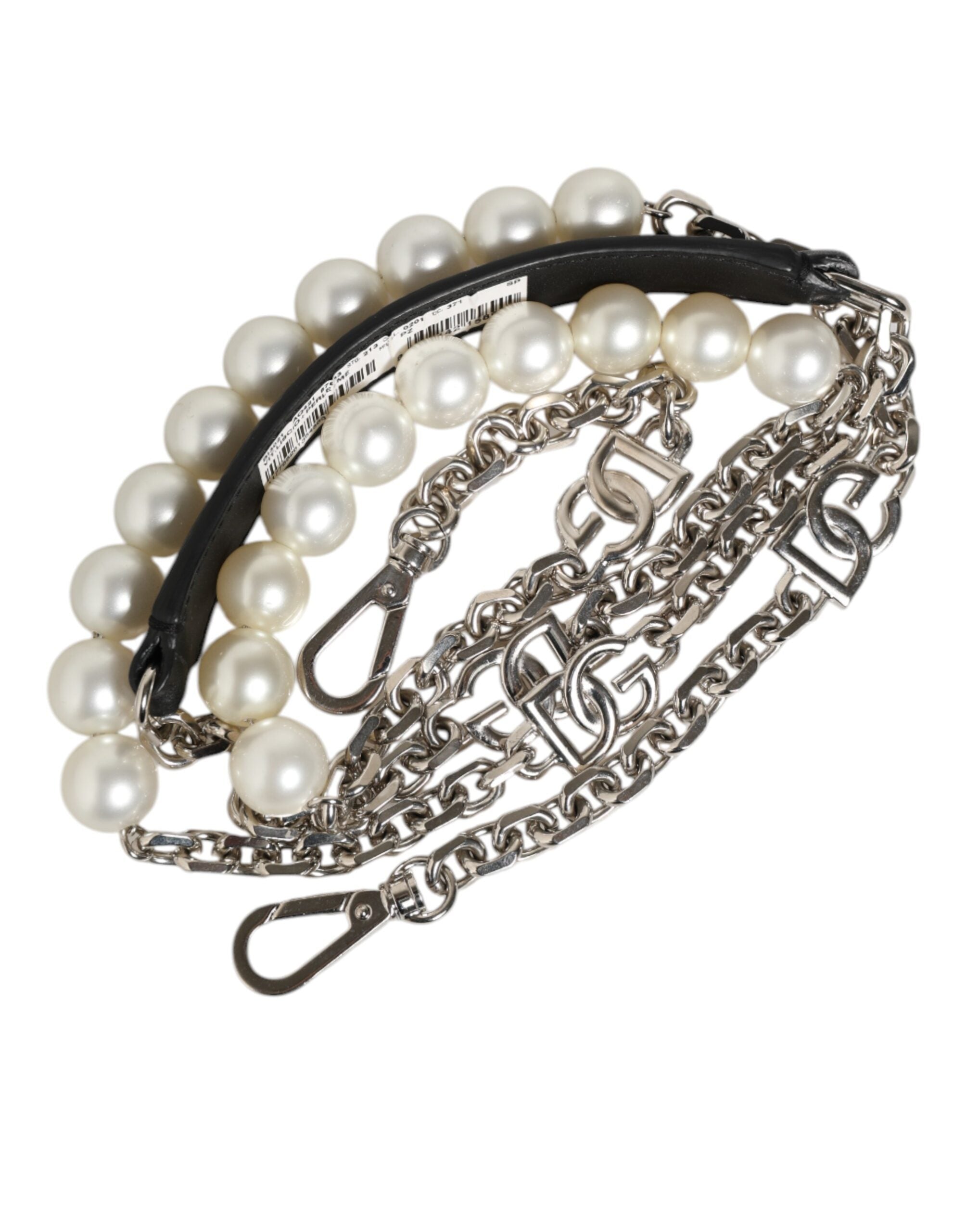 Dolce & Gabbana Dolce & Gabbana Black Leather Pearl Chain Bag Accessory Shoulder Women's Strap