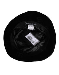Dolce & Gabbana Black Cotton Suede Bucket Logo Capello Men's Hat