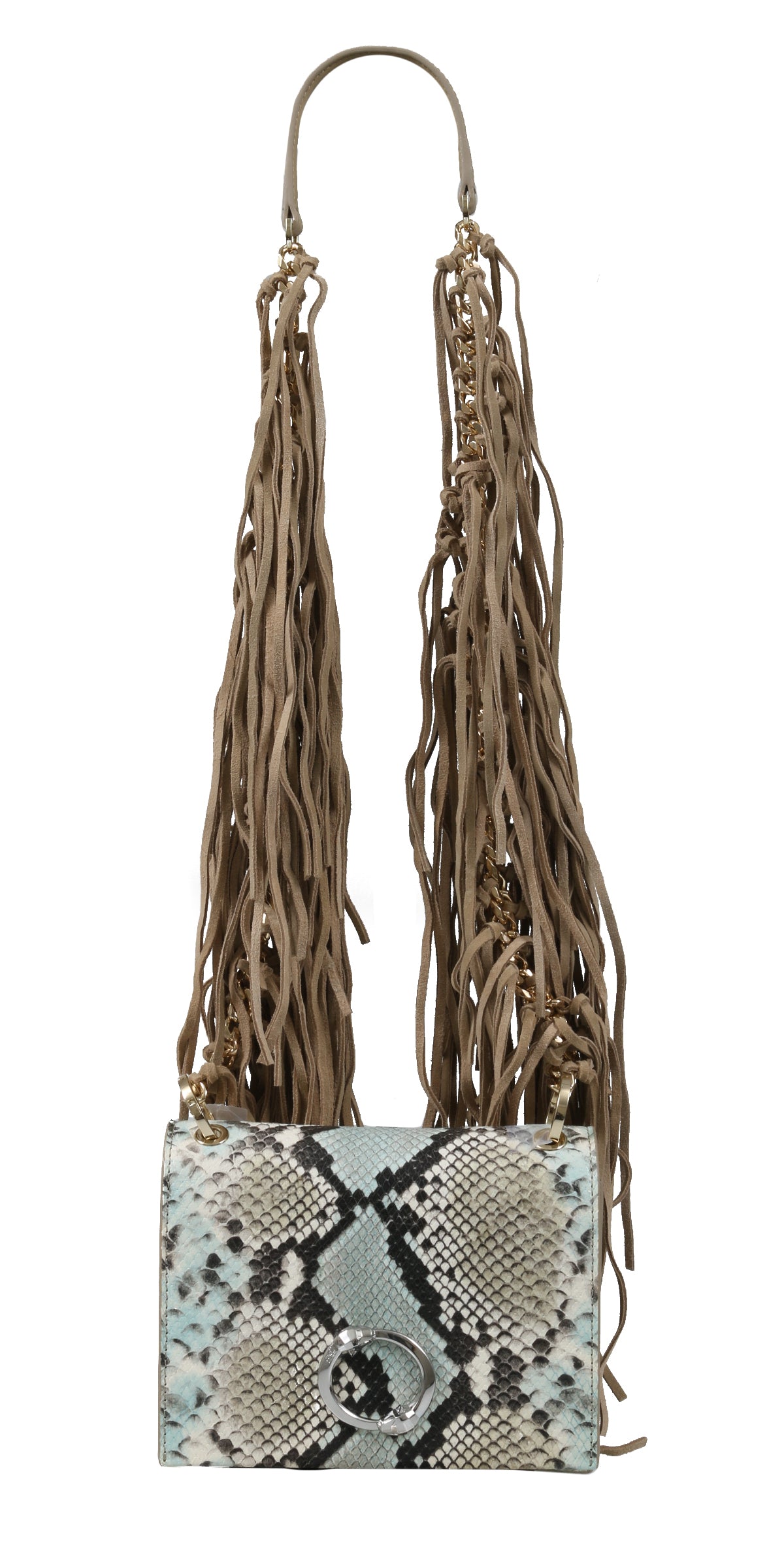 Roberto Cavalli Class GWLPEV T41 Lauren 001 Light Blue/White/Taupe Small Shoulder Bag