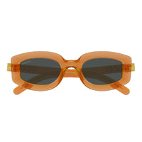 Gucci Geometric Full Rim, with a Transparent Vivid Orange frame and Smoke lens.