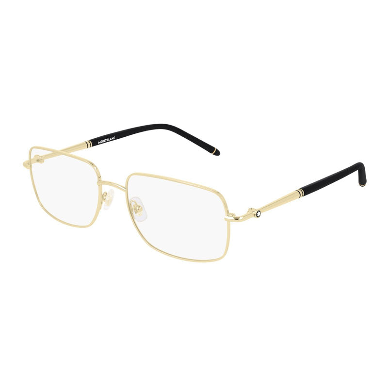 Montblanc Eyeglasses Square Full Rim, Gold Frame and Clear Demo Lenses Lens MB0072O003