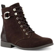 Claritaa Womens Microsuede Embossed Combat & Lace-up Boots