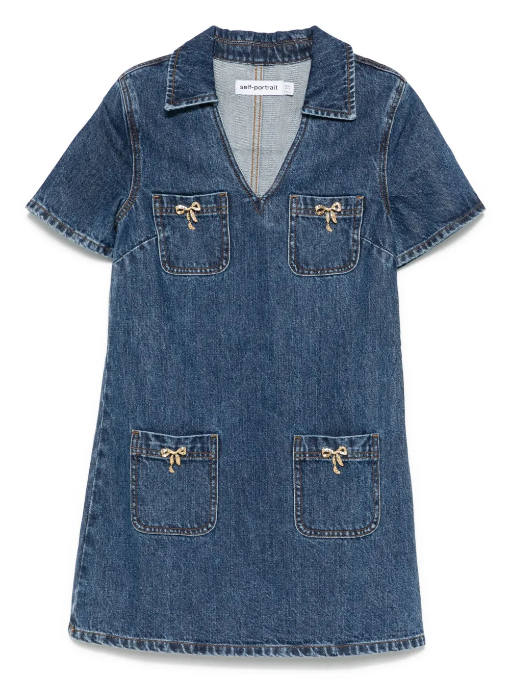 Self-Portrait Women Women`S Blue V-Neck Denim Dress