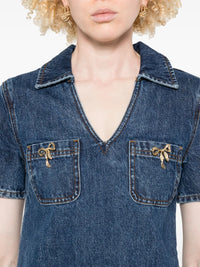 Self-Portrait Women Women`S Blue V-Neck Denim Dress