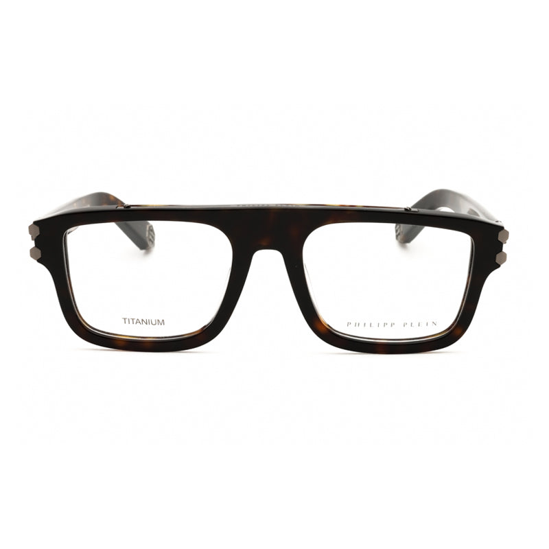 Philipp Plein Eyeglasses Rectangle Full Rim, Shiny Havana Frame and Clear Demo Lenses Lens VPP021M0722