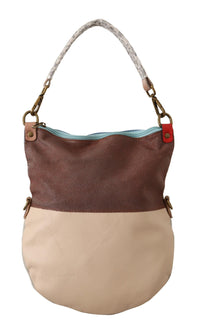 EBARRITO Beige Leather Shoulder Bag