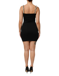 Dolce & Gabbana Black Faux Pearl Cotton Sheath Mini Women's Dress