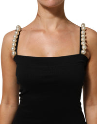 Dolce & Gabbana Black Faux Pearl Cotton Sheath Mini Women's Dress