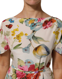 Dolce & Gabbana White Floral Print Silk Sheath LongGown Women's Dress