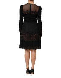 Dolce & Gabbana Black Floral Lace Trim Sheath A-line Women's Dress
