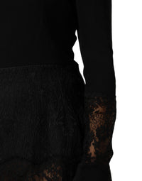 Dolce & Gabbana Black Floral Lace Trim Sheath A-line Women's Dress