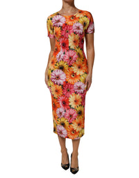 Dolce & Gabbana Multicolor Floral Print SilkSheath Midi Women's Dress