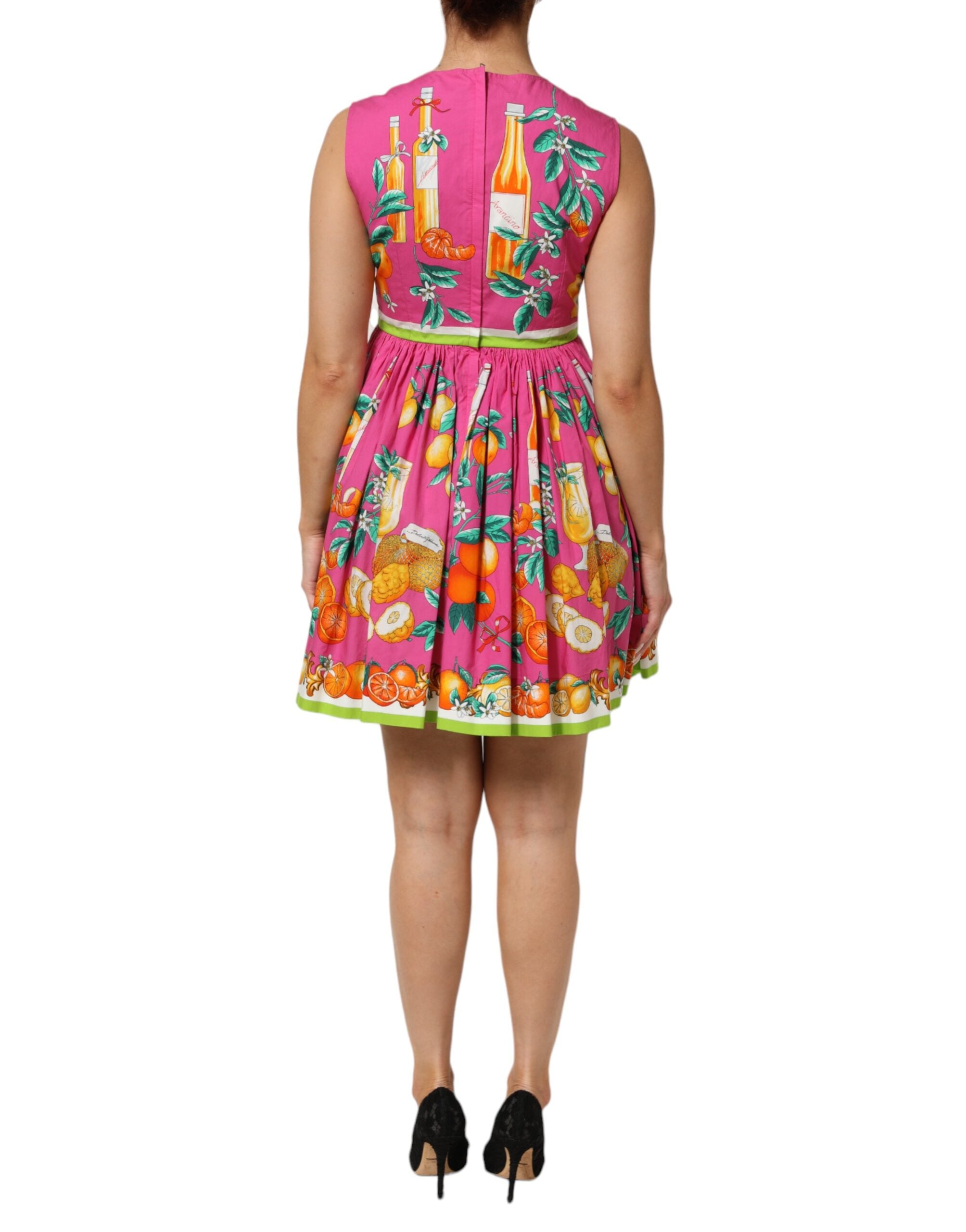 Dolce & Gabbana Pink Fruit Print A-line Mini Sleeveless Women's Dress