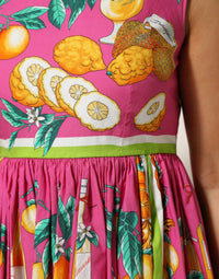 Dolce & Gabbana Pink Fruit Print A-line Mini Sleeveless Women's Dress