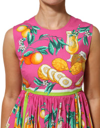 Dolce & Gabbana Pink Fruit Print A-line Mini Sleeveless Women's Dress