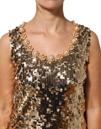Dolce & Gabbana Gold Sequined Nylon A-line Sheath Mini Women's Dress