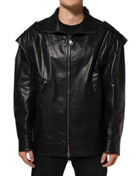 Dolce & Gabbana Black Leather Full Zip Biker Blouson Men's Jacket