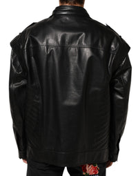 Dolce & Gabbana Black Leather Full Zip Biker Blouson Men's Jacket