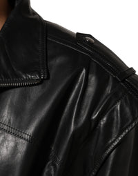 Dolce & Gabbana Black Leather Full Zip Biker Blouson Men's Jacket