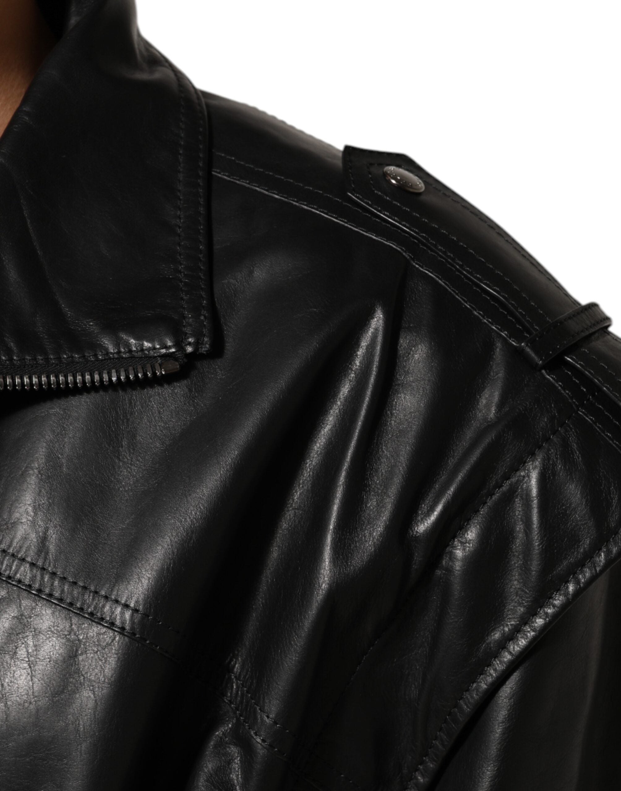 Dolce & Gabbana Black Leather Full Zip Biker Blouson Men's Jacket