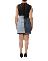 Dolce & Gabbana Blue Nylon Patchwork Denim Sheath Mini Women's Dress