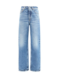 Saint Laurent Women High Waisted Wide Leg Jeans In Denim