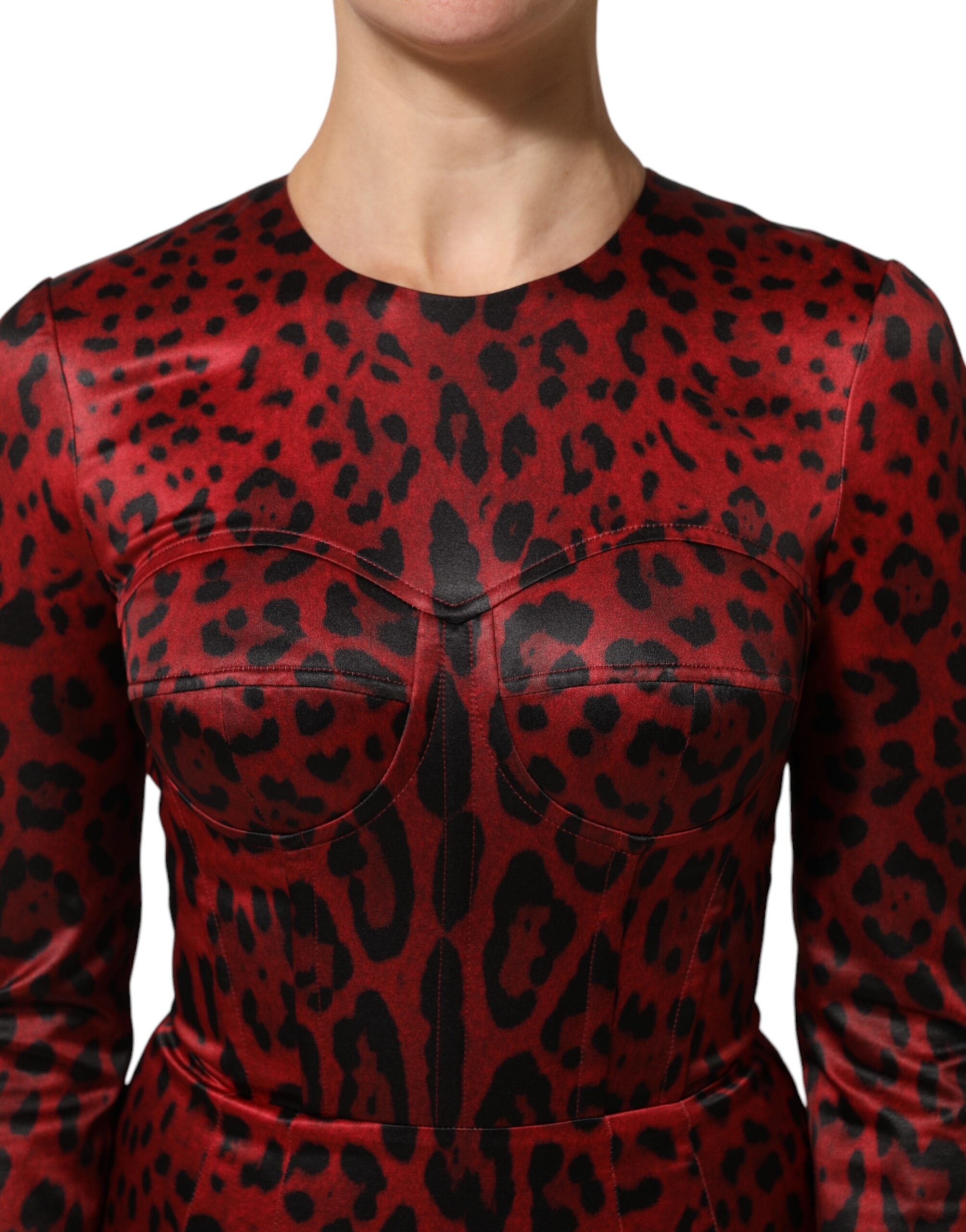 red leopard long sleeve dress Dolce & Gabbana Red Leopard Sheath Long Sleeves Women's Dress