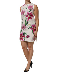 Dolce & Gabbana White Cotton Floral Sleeveless Mini Women's Dress