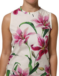 Dolce & Gabbana White Cotton Floral Sleeveless Mini Women's Dress