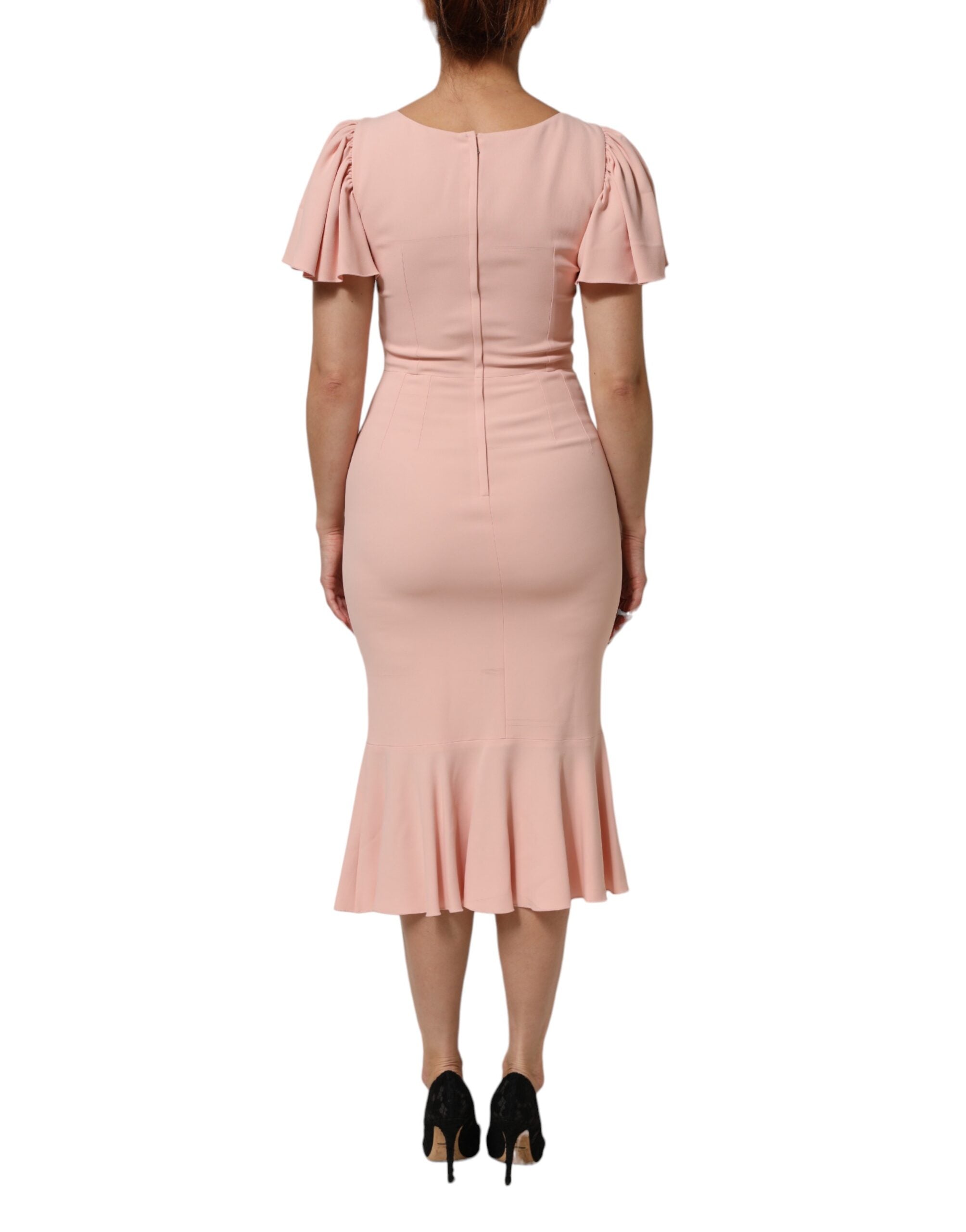 Dolce & Gabbana Pink Viscose Short Sleeves Sheath Midi Women's Dress