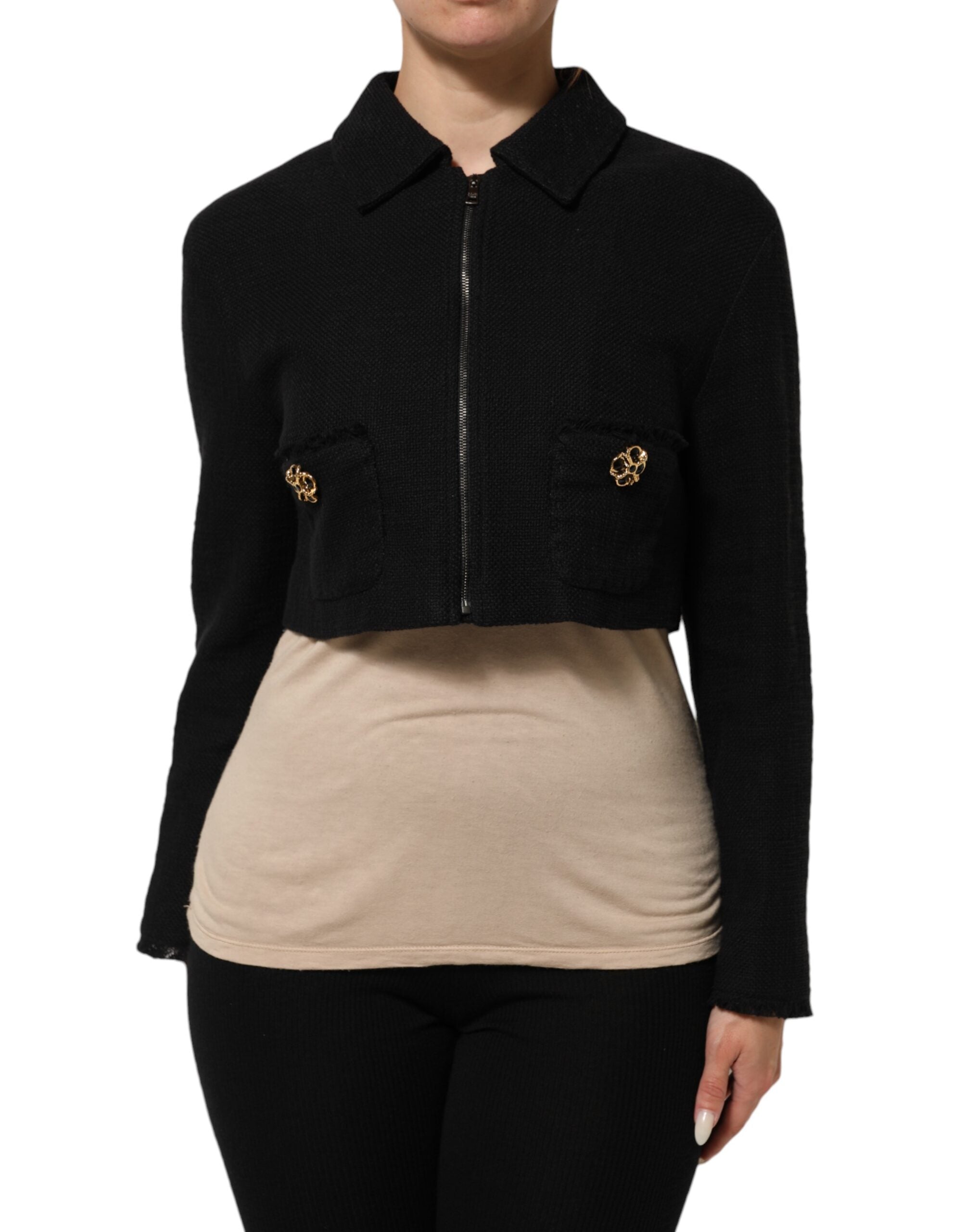 Dolce & Gabbana Dolce & Gabbana Black Cotton Full Zip Cropped Coat Women's Jacket