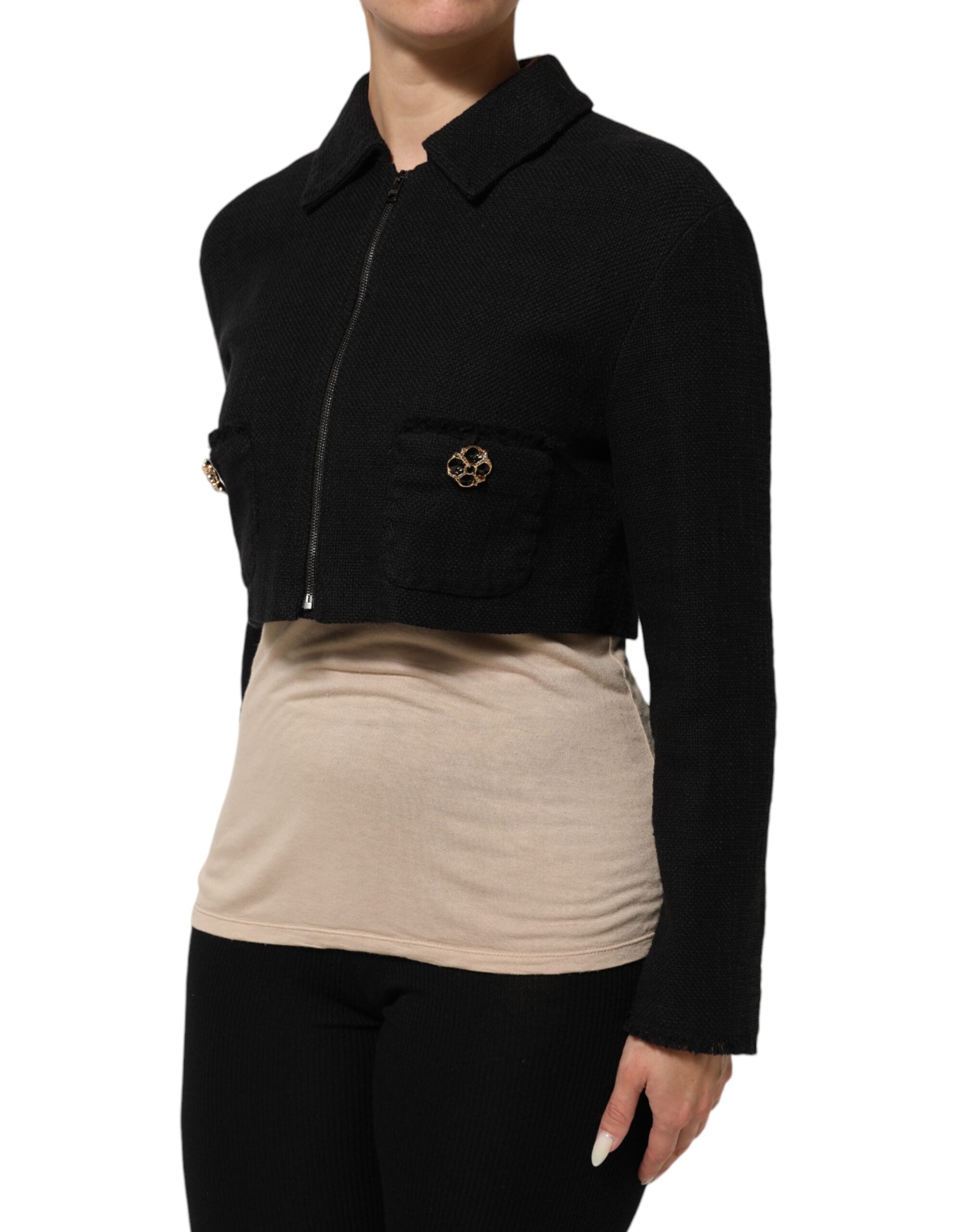 Dolce & Gabbana Dolce & Gabbana Black Cotton Full Zip Cropped Coat Women's Jacket